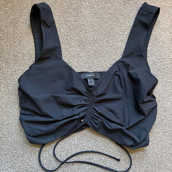 NWT Forever 21+ Bralette Stretch Ruched Bikini Bandeau Bra Top Black Plus Sz 2X - Picture 3 of 12